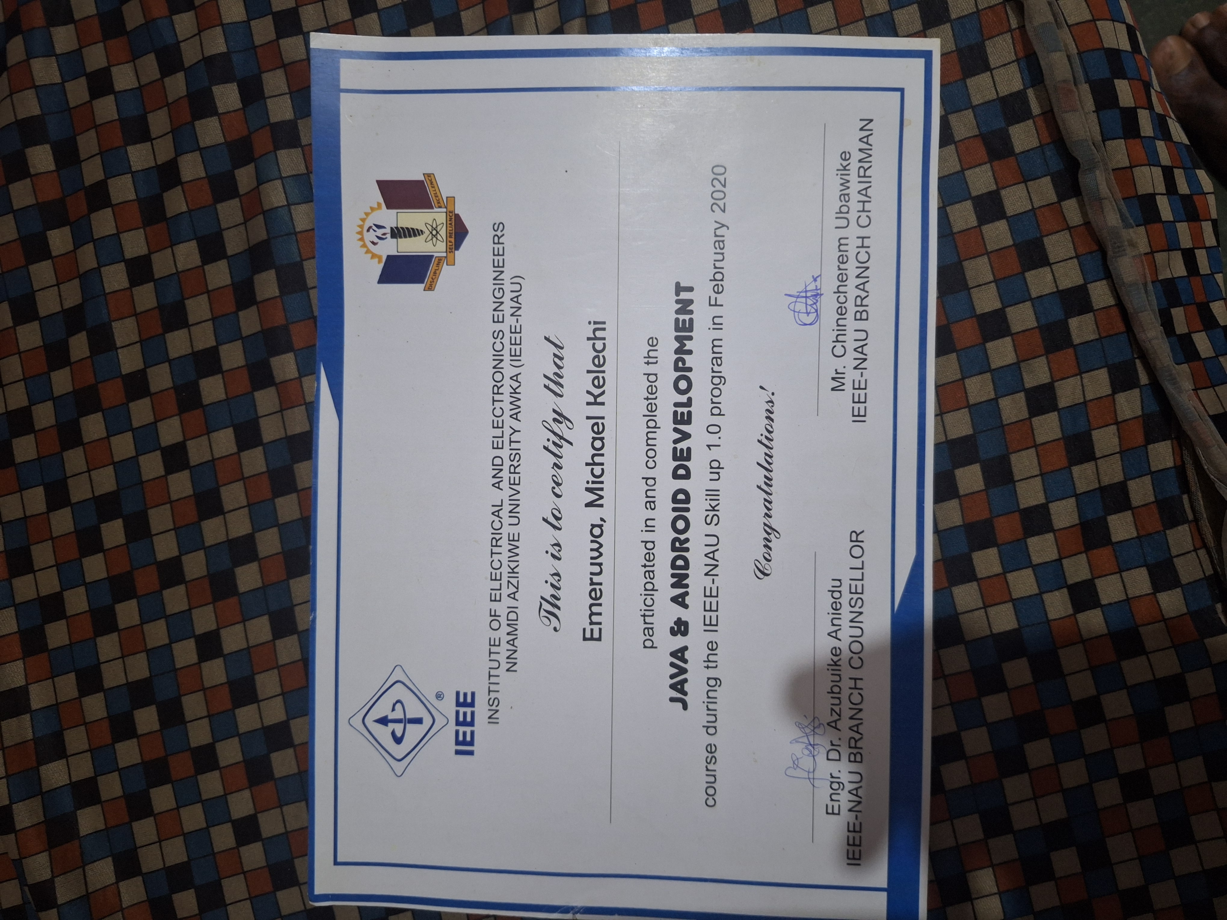 IEE UNIZIK Java Android Developer certificate